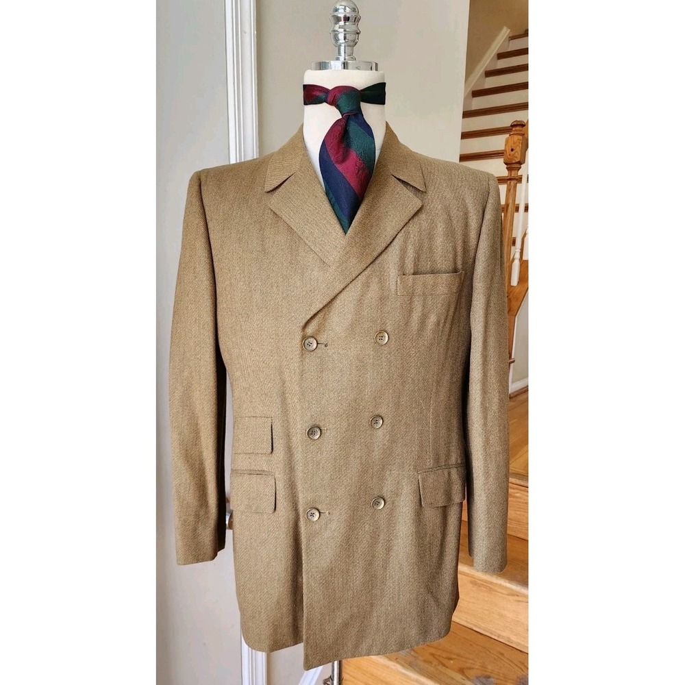 Vtg 60s Monte Cristo DB Sportcoat Rusty Green Wool Tweed Blazer Jacket 42R